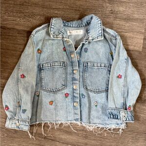 Zara Blue Denim Jacket with Floral Embroidery